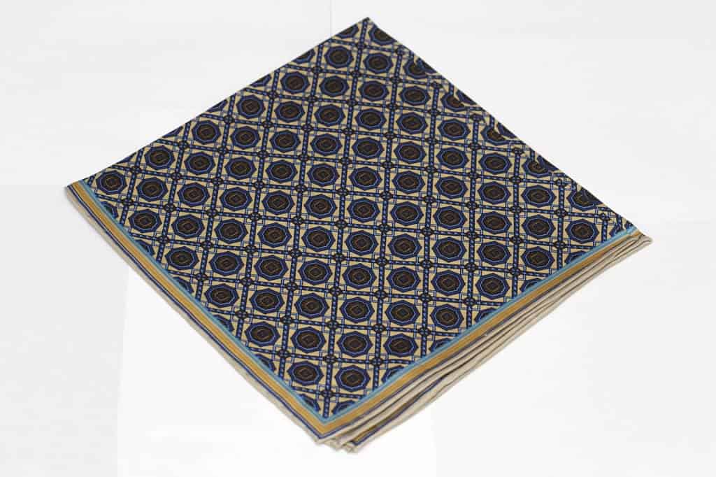 Tan and Blue Pocket Square