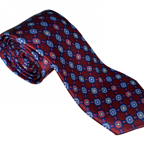 Red and Blue Geometric Pattern Tie